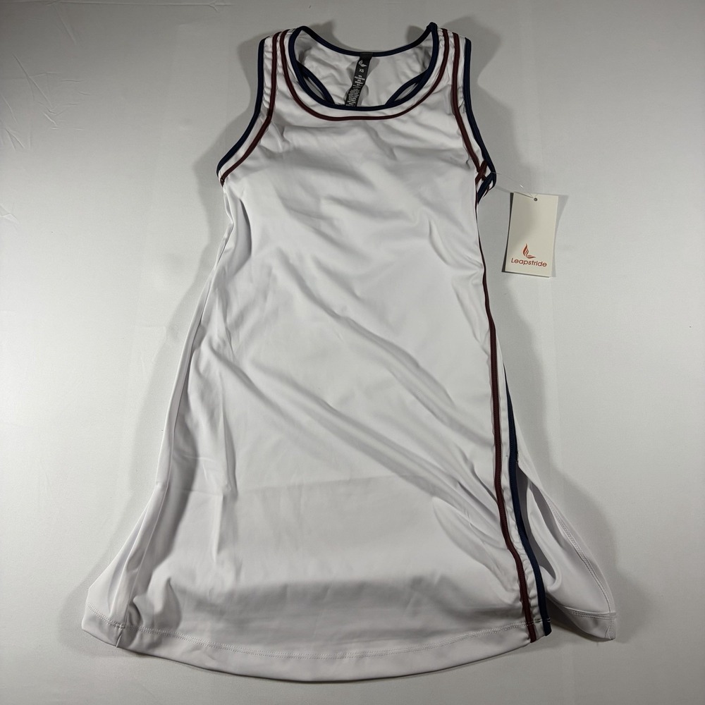 Leapstride Womens Small Performance Athletic Dress Built In Bra White NWT Tennis